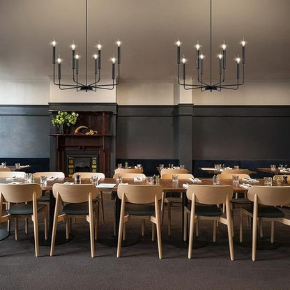 Yiisem Modern Farmhouse Black Chandelier, 8-Light Rustic Candle Chandelier, Industrial Hanging Chandeliers for Dining Room, Living Room, Kitchen, Foyer, Entryway