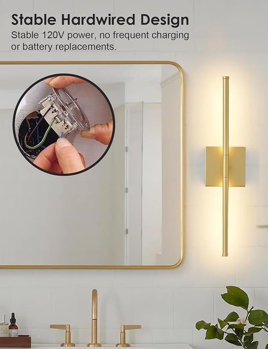 KARTOOSH 20.4 Inch Hardwired Wall Sconces Set of Two, 3000K Warm White Dimmable Modern Wall Sconces, 350° Rotate LED Light Fixtures Wall Lamp for Bathroom Living Room Bedroom Bedside, Gold