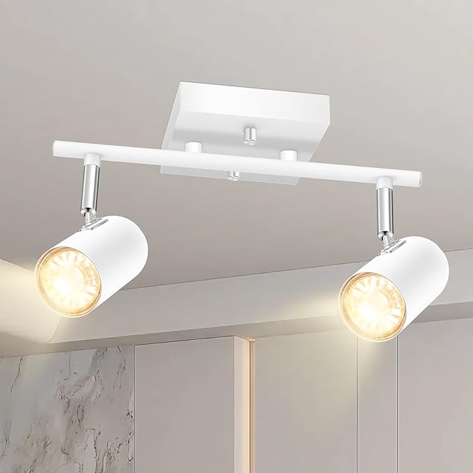 BoostArea 2-Light Track Lighting Kit, LED Track Lighting with GU10 Socket, Flexibly Rotatable Light Heads, Modern Track Lighting Fixtures Ceiling for Kitchen, Bedroom, Living Room, Bulb Not Included