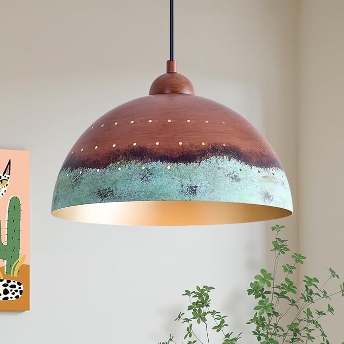 11.8 Inch Metal Dome Pendant Light, Industrial Kitchen Island Pendant Light Farmhouse Hemispherical Hanging Ceiling Light Fixture for Dining Room, Bar, Restaurant