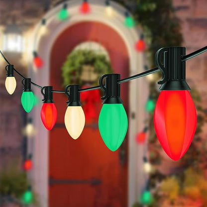 Abeja C7 Multicolor Christmas String Lights, 25Ft Ceramic Multicolor String Lights with 27 C7 Red White Green Bulbs(2 Spare), Hanging Vintage Lights for Christmas Indoor Outdoor Yard Patio Decor