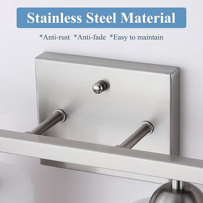 Mecgirn Stainless Steel Milk Glass Vanity Lights for Bathroom, 2 Light Brushed Nickel Bathroom Light Fixtures Over Mirror, Ceramic E26 Sockets Wall Mounted