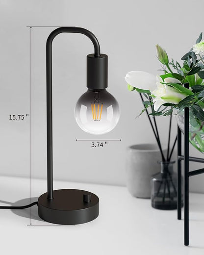 ONEWISH Industrial Table Lamp with 2 USB Port, Fully Dimmable Nightstand Bedside Lamps for Bedroom,Desk Lamps with 2700K Black Gradient Bulb for Reading Living Room,Office