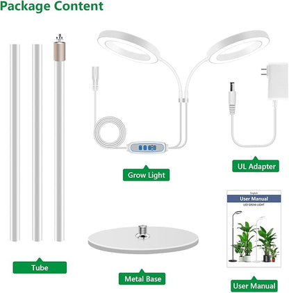 Aumtrly Large Plant Light for Indoor Plants, 2 Head Full Spectrum Grow Light with 68" Adjustable Stand for Growing Large Tall Plants, White Halo Floor LED Grow Lamp with 16 Hour Timer