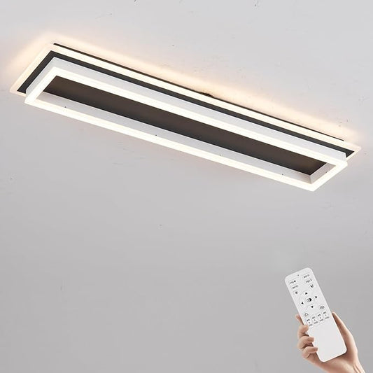 Dimmable Led Ceiling Light with Remote Control Modern Linear Flush Mount Ceiling Lighting Fixture Acrylic Long Ceiling Lamp for Living Room Kitchen Dining Room Hallway (Black&White,39.3inch)