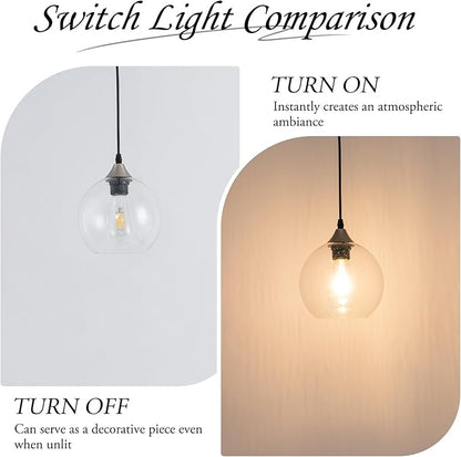 Clear Raindrop Glass Pendant Light Seeded Bubble Glass Shade Plug in Swag Lamp with Dimmable Switch 16.4 Ft Cord for Kitchen Island Dining Room Modern Farmhouse （Bulb not Included）