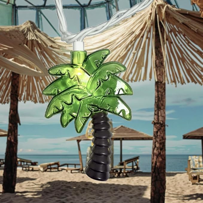 Palm Tree String Lights Outdoor, Summer Beach Themed Decoratives String Lights with 10 Palm Tree Patio Light, Plug in Indoor Fairy Lights for Outdoor Indoor Beach Tropical Party Bedroom Birthday Decor