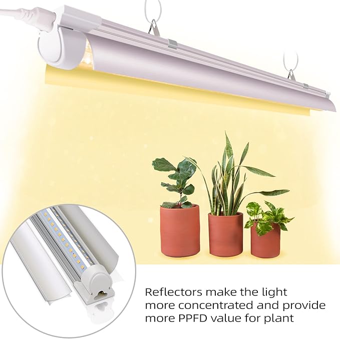 (Pack of 8) LED Grow Lights, 4FT T8 Grow Lights, 336W(8×42W) Full Spectrum LED Grow Light Strips with Reflectors, High PPFD Value LED Grow Lights for Seed Starting