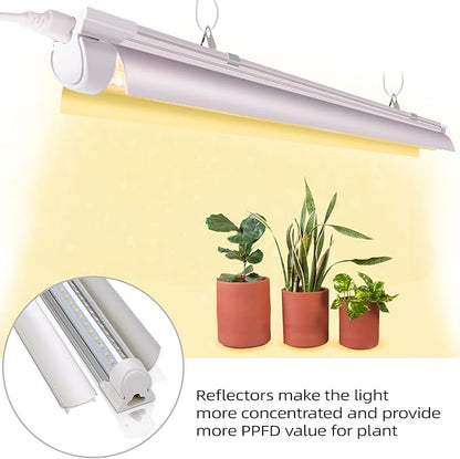 (Pack of 8) LED Grow Lights, 4FT T8 Grow Lights, 336W(8×42W) Full Spectrum LED Grow Light Strips with Reflectors, High PPFD Value LED Grow Lights for Seed Starting
