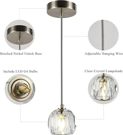 Modern Crystal Pendant Light Fixtures, Single Raindrop Hanging Lamp, Small 1 Light Farmhouse Chandelier for Dining Room Bedroom Bathroom Kitchen Island