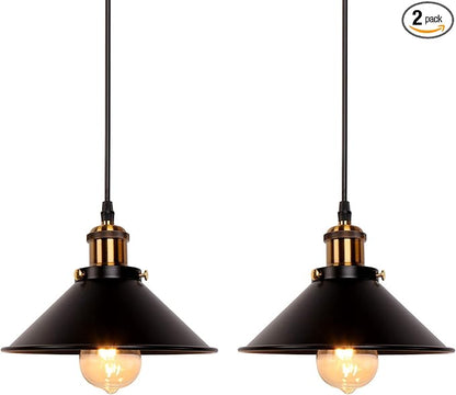 Industrial Retro Black Iron Kitchen Restaurant Bar Balcony Hanging Pendant Light (2 Pack)