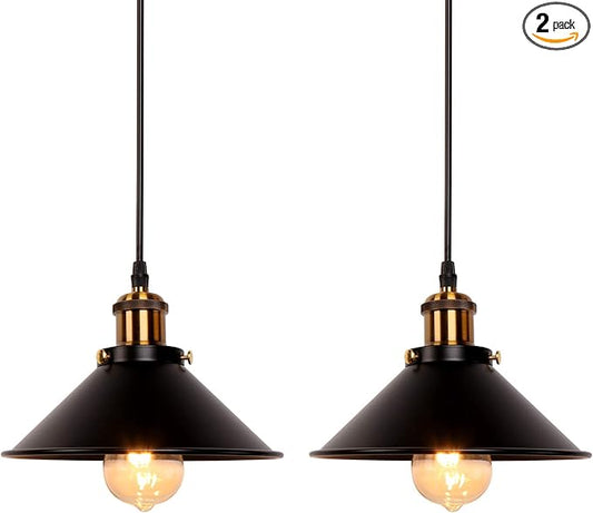 Industrial Retro Black Iron Kitchen Restaurant Bar Balcony Hanging Pendant Light (2 Pack)