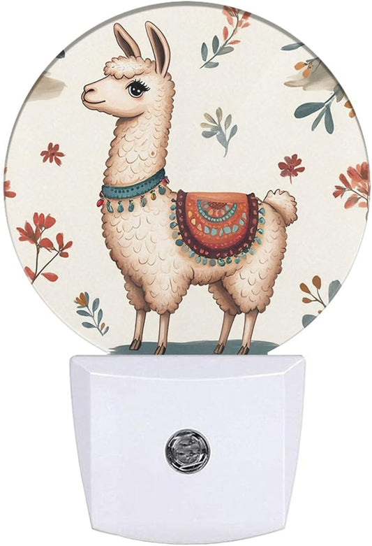 EKOBLA Llama Plug-in Night Light, Cute Alpaca & Cactus Tropical LED Nightlight with Dusk to Dawn Auto Sensor for Home Indoor Decor