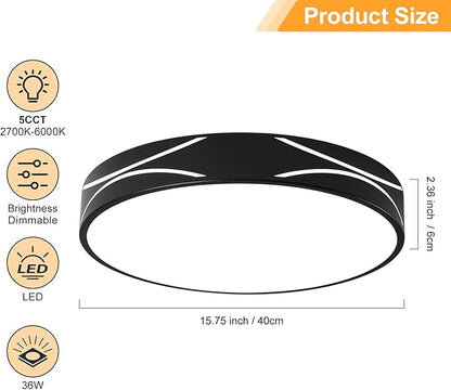 Modern Dimmable LED Flush Mount Ceiling Light, 2700K-6000K Selectable Round Close to Ceiling Lighting Fixtures, Metal Minimalist Black Ceiling Lamp for Bedroom, Kitchen, Hallway, Living Room
