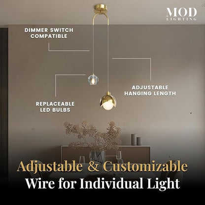 MOD LIGHTING Diana | Modern Gold Pendant Light Fixtures, Hanging Lights for Kitchen Island, Bedroom Lighting for Tracking, Dimmable LED Bulbs, 1-Pack (Gold & Crystal | 79" | Warm White)