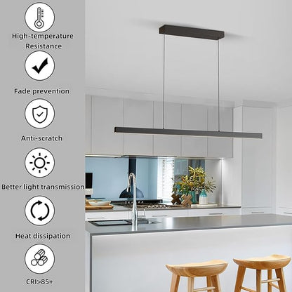 Modern Ceiling Pendant Lights,39in LED Black Linear Chandelier with Remote Control 3000k-6000K Adjustable Color Temperature,Island Lighting Hanging Light for Kitchen,Dining Room,Living Room