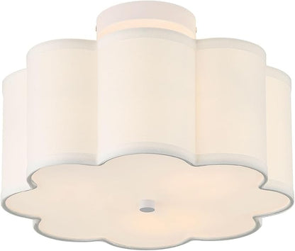 13.3"Semi Flush Mount Ceiling Light Fixture, 3-Light Modern Close to Ceiling Light With Fabric Flower-Shaped Shade, Light Fixtures Ceiling Mount for Bedroom Nursery Kids Room Living Room(White)