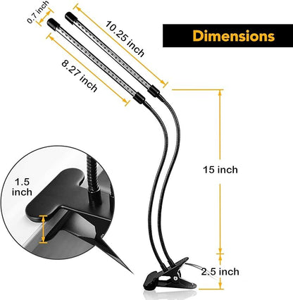 iPower LED Grow Light with Full Spectrum for Indoor Plants, Adjustable Gooseneck, 3 Light Modes&11 Dimmable Levels, 3 Auto Timing Modes, Red&Blue