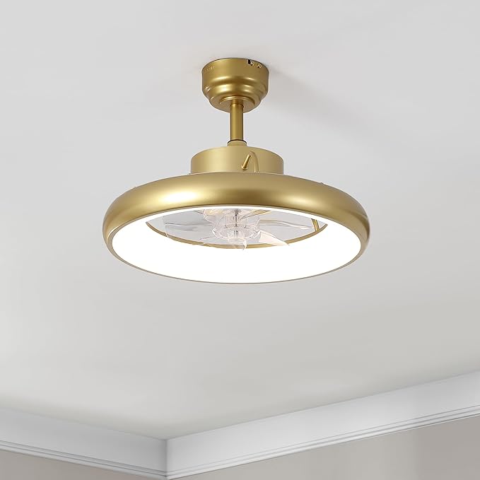 Oval AIR Loren 20" Small Smart Ceiling Fan with Light, Semi Flush Mount, Quiet 6-Speed Reversible Motor, Dimmable LED, Adjustable CCT, App & Remote Control, Modern Glam, Gold AIR8002A