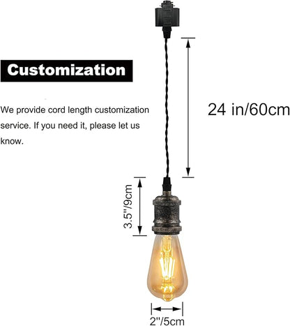 Kiven H-Type Track Lighting Pendants,Industrial h Track Pendant Lights with 24 Inch Cord Length Black Weave Rope,3 Pack Track Lighting Fixture,Rusty Gold Finish