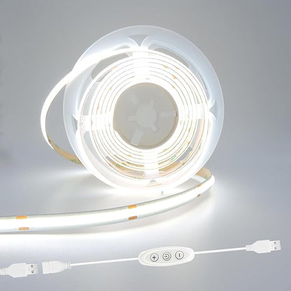 5V COB LED Strip Lights USB Powered Dimmable 6500K White CRI93+ 6 ft Dotless LED Tape Light with Dimmer, Flexible Cuttable COB Strips for Sewing Machine 3D Printer Desk TV DIY Cabinet Lighting
