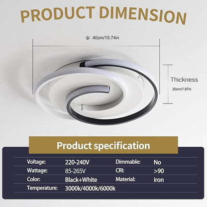 Spiral LED Ceiling Light, 3 Color Changeable 3000K/4000K/6000K, 16 Inch Modern Flush Mount Ceiling Lamp for Bedroom, Living Room, Kitchen, Hallway