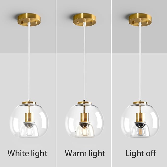 Clear Glass Pendant Lights Kitchen Island 3 Pack 7.87" Glass Globe Pendant Light Gold Hanging Light Fixture Modern Pendant Lighting for Kitchen Island Bedroom Dining Room
