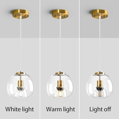 Clear Glass Pendant Lights Kitchen Island 3 Pack 7.87" Glass Globe Pendant Light Gold Hanging Light Fixture Modern Pendant Lighting for Kitchen Island Bedroom Dining Room