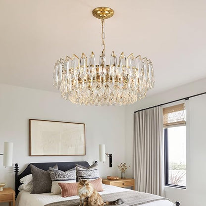 23.6" Modern Crystal Chandelier Gold 3-Tier Luxury Pendant Light Gold Plated Ceiling Pendant Lighting for Dinning Room Living Room Foyer