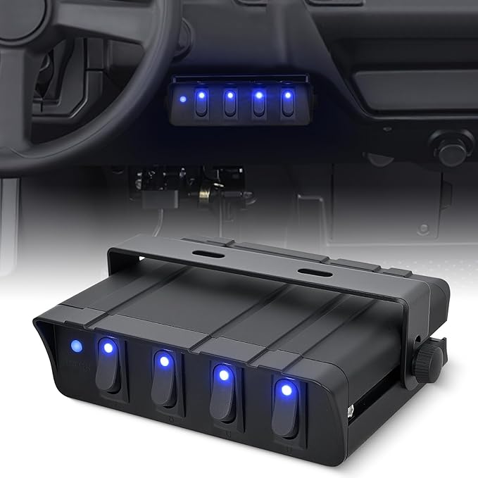 Nilight 4 Gang Rocker Switch Box Waterproof SPST Toggle Panel Blue LED 12V 24V 20A 40Amp Max for Automotive Cars Vehicles Boats RVs Campers SUVs