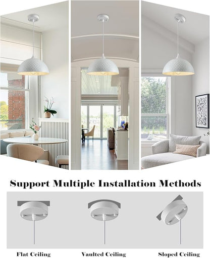 Hammered Dome Pendant Light 1 Pack, White Pendant Lights, 12 Inch Metal Industrial Pendant Light, Kitchen Island Pendant Lights for Kitchen, Dining Room, Bar