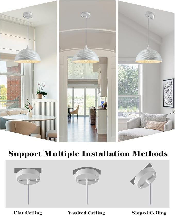 White Pendant Lights Kitchen Island 3 Pack, 12 Inch Hammered Dome Pendant Light, Farmhouse Kitchen Pendant Lights, Industrial Hammered Pendant Light for Kitchen, Dining Room, Barn