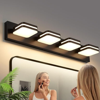Torondo 360° Rotate LED Bathroom Vanity Light Fixtures, 1600LM Acrylic Matte Black Vanity Lights for Bathroom, Modern Wall Lighting Fixtures Over Mirror Kitchen Living Room Hallway (Warm Light 3000K)