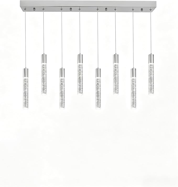 8 Light Pendant Lights Kitchen Island, Modern Chrome Crystal Pendants with Dimmable 3000K-6000K LED Ceiling Hanging Light Fixture for Dining Room Bedroom, Adjustable Height 78"