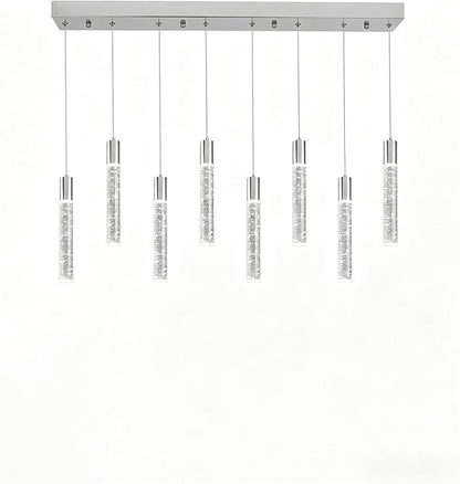 8 Light Pendant Lights Kitchen Island, Modern Chrome Crystal Pendants with Dimmable 3000K-6000K LED Ceiling Hanging Light Fixture for Dining Room Bedroom, Adjustable Height 78"