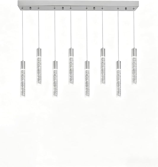 8 Light Pendant Lights Kitchen Island, Modern Chrome Crystal Pendants with Dimmable 3000K-6000K LED Ceiling Hanging Light Fixture for Dining Room Bedroom, Adjustable Height 78"