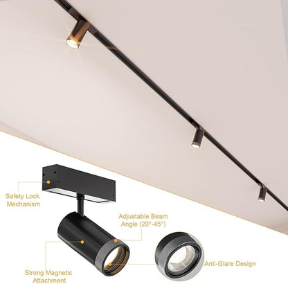 Adjustable Focus Spotlight, 18W Magnetic Track Light Head, 24V LED Lamp, Rotatable Spotlight, Smart Control via App, Remote & Voice, Dimmable & CCT 2700K-6000K, Beam Angle 20°-45°