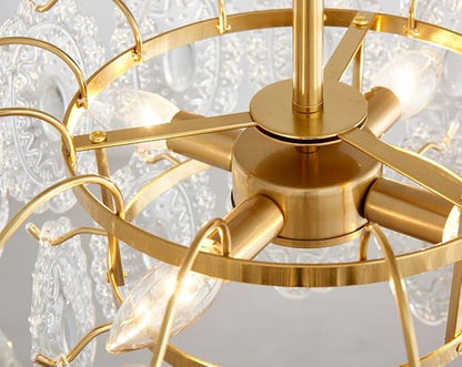 AGV LIGHTING Elegant Glass Chandelier Ceiling Light Fixture, Large Semi Flush Mount Ceiling Light, Modern Vintage Lighting for Bedroom, Living Room, D18 x H10, 2- Tier Shade & Brass Gold Finish