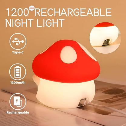 Mushroom Night Light Color Changing, 50Hrs Mushroom Lamp, Tap Control 2 Brightness & Timer, Rechargeable Squishy Night Lamp for Kids Adults, [Mothers Day Gifts]