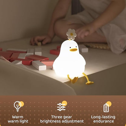 Cute Cartoon Nursery Night Lights, Animal Design Safe Silicone Soft LED Nursery Lamp for Toddler Room Decoration (Flower Duck)