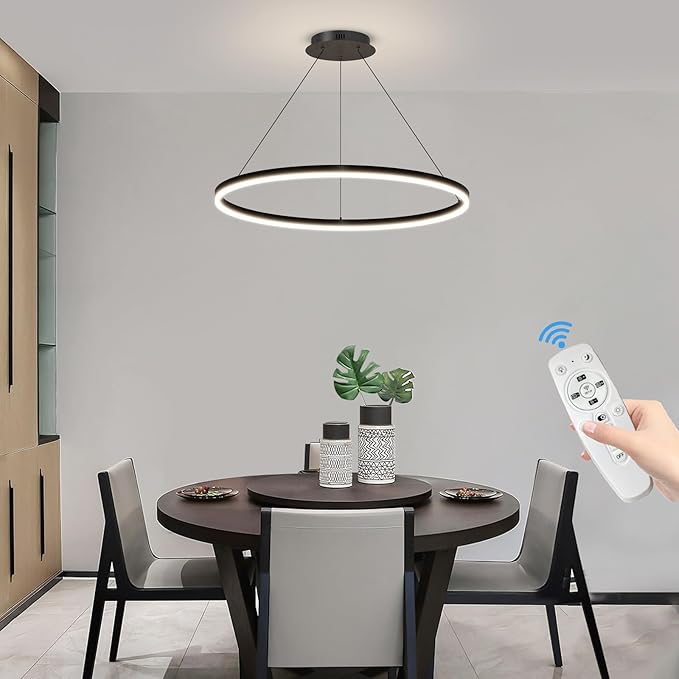 Mikeru Modern LED Chandelier Light, Ceiling Pendant Light Fixtures with Remote Control 3000k-6500K Adjustable Color Temperature Light for Living Room, Bedroom, Kitchen （23.6IN