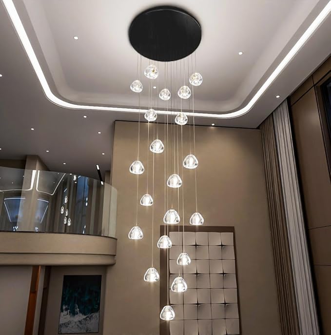 HAIXIANG LED Glam Chandelier 138 inches Long Light Luxury Crystal Ceiling Chandeliers Remote Dimmable High Ceiling Pendants Lighting Fixtures Black 20 Lights
