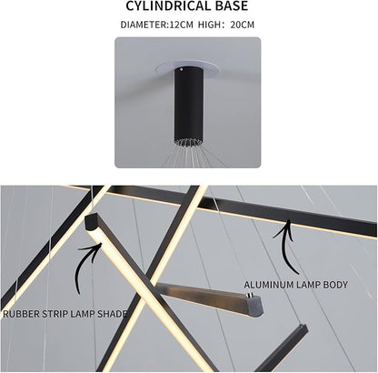 JAYMP Modern LED Chandeliers Dimmable Pendant Light Fixture for High Ceiling Living Room Dining Room Staircase Restaurant Sputnik Floating Sculptural Art Hanging Lamp (Black, 7-Lights Small)