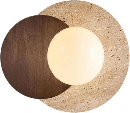 Marble Wall Lamp, Bathroom Vanity Light Fixtures, Wall Mount Lamp, Over Mirror, Stone Wall Sconces, Vintage Wall Light with Wood and Stone Shade, for Porch Workshop Kitchen Living Room