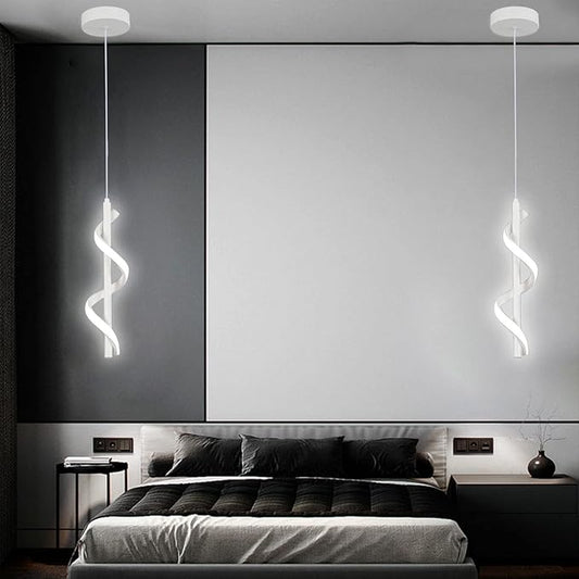 13W Modern Spiral Led Pendant Light Fixture, Cold White 5500K Minimalist Integrated LED Hanging Lamp, Adjustable Hanging Island Light Fixture For Bedroom Living room Kitchen Sink, 1 Pack (White)