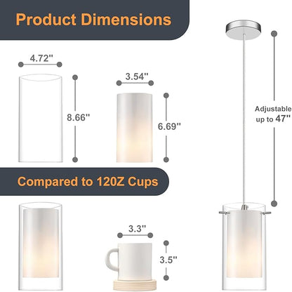 AKEZON 3-Light Pendant Light, Indoor Glass Hanging Light Fixture, Adjustable Height, Brushed Nickel Finish for Kitchen Dining Room