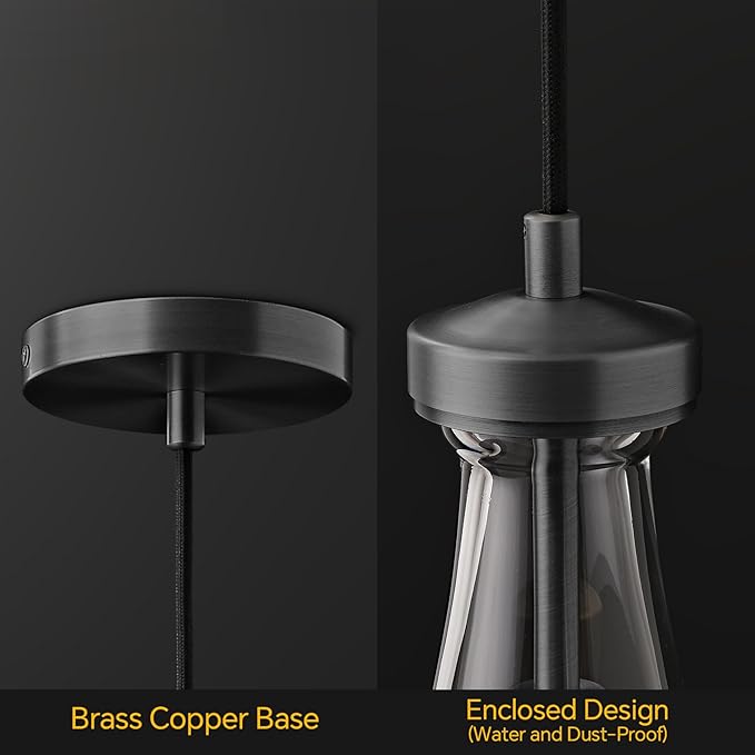 Raindrop Pendant Lights Kitchen Island Set of 3, Black Rain Pendant Island Light DimmableTeardrop Pendant Lights Dining Room Height Adjustable Glass Waterdrop Pendant Light, E12 Bulb Included