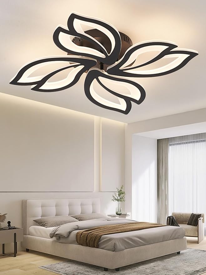 22" Modern Black Flower Dimmable LED Ceiling Light Fixtures, Geometric Low Profile Flush Mount Ceiling Light for Bedroom, Kitchen, Living Room