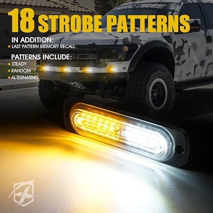 Xprite White Amber 12 LED Emergency Strobe Lights Kit Surface Flush Mount Side Marker Grill Grille Hazard Warning Flashing Light Head for Off-Road Vehicles ATV Trucks Cars - 10PCS