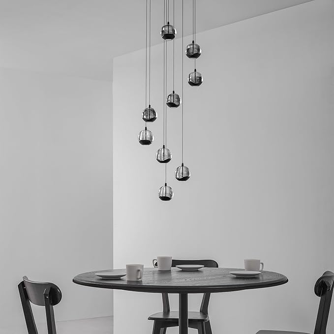 9-Light Modern Black Glass Globe Chandelier, Hanging Cluster Pendant Light Kitchen Island & Foyer Chandelier, Warm White 3000K, 4230 Lm, LED Modern Chandelier, Ø 15.75 in
